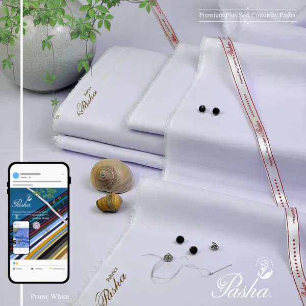 Pasha - Premium Plus - Soft Cotton - Unstitched - Prime White