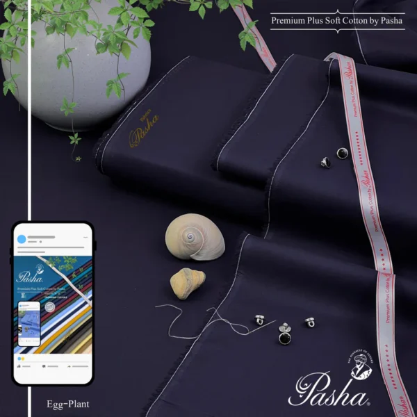 Pasha - Premium Plus - Soft Cotton - Unstitched - Egg-Plant