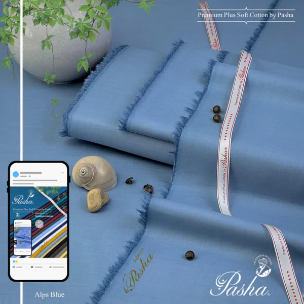 Pasha - Premium Plus - Soft Cotton - Unstitched - Alps Blue